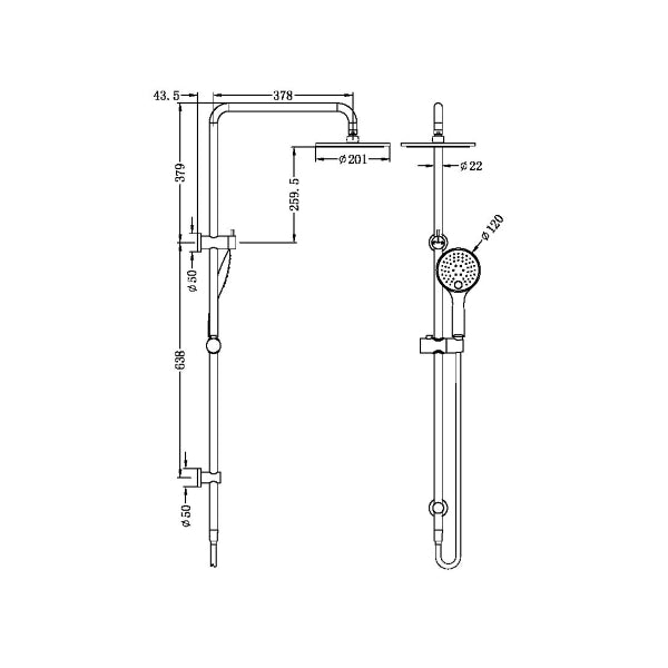 Technical Drawing: Nero Dolce Shower Set Matte Black