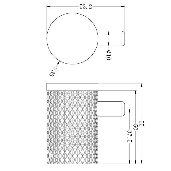Technical Drawing: Nero Opal Robe Hook Gun Metal