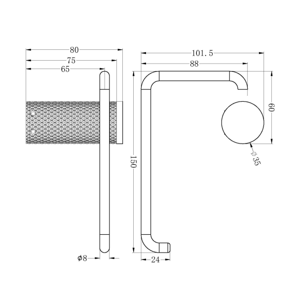 Technical Drawing: Nero Opal Toilet Roll Holder Brushed Gold
