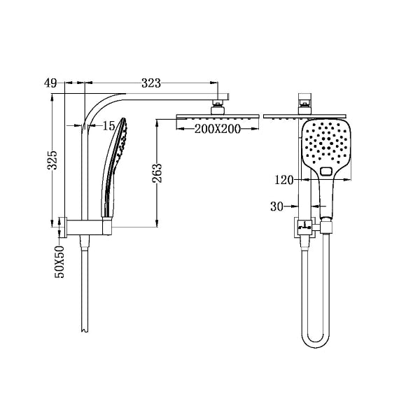 Technical Drawing: Nero Celia 2 In 1 Shower Chrome