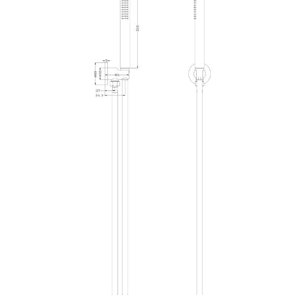 Technical Drawing: Nero Round Hand Shower on Bracket - Brushed Nickel