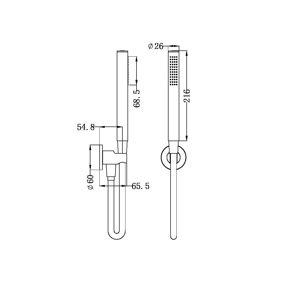 Technical Drawing: Nero Round Shower Bracket Gun Metal Grey