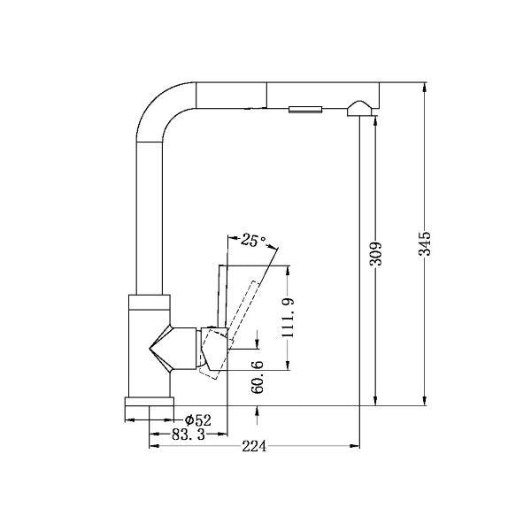 Technical Drawing: Nero Mecca Pull Out Vegie Spray Sink Mixer Chrome