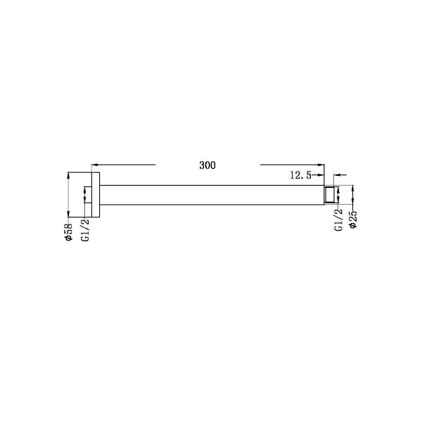Technical Drawing: Nero Round Ceiling Arm 300mm Brushed Gold