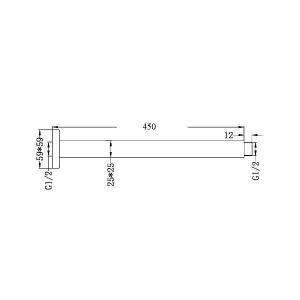 Technical Drawing: Nero Square Ceiling Arm 450mm Matte Black