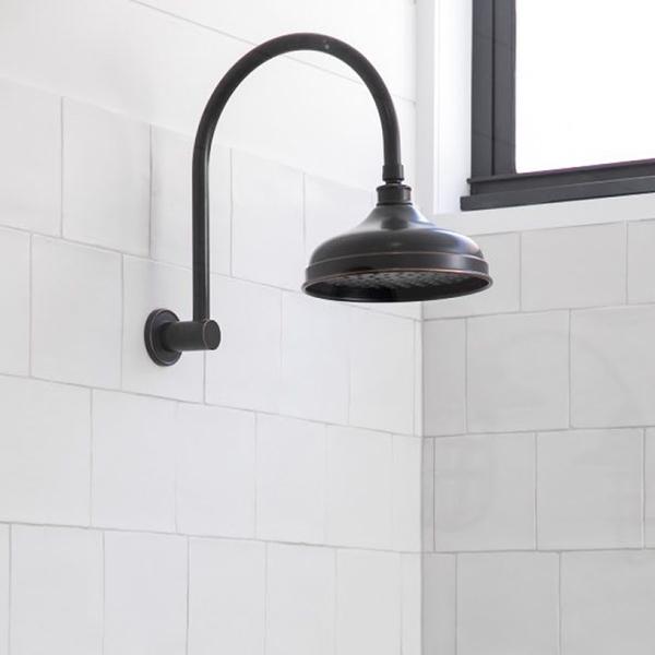 Phoenix Nostalgia Vintage Shower Arm & Rose - Antique Black in bathroom