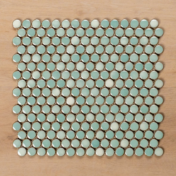 Mooloolaba Gloss Mint Porcelain Penny Round Mosaic Tile 20x20mm