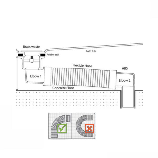 Technical Drawing - Decina Flexible Bath Connector with Pop-Up Waste