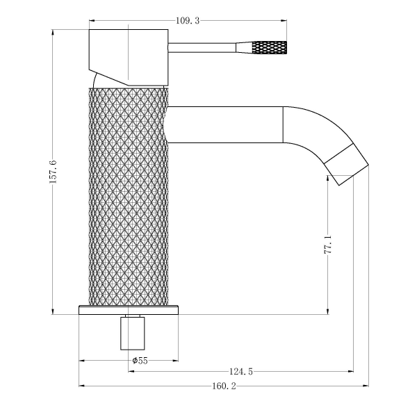 Technical Drawing: Nero Opal Basin Mixer Gunmetal