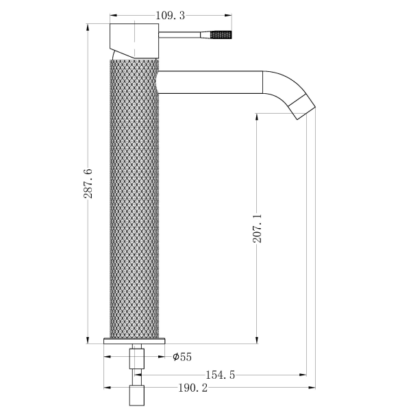 Technical Drawing: Opal Tall Basin Mixer Brushed Bronze