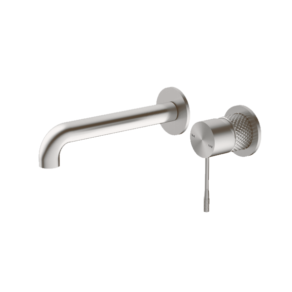 Nero Opal Wall Basin/Bath Mixer Separate Back Plate 185mm Brushed Nickel