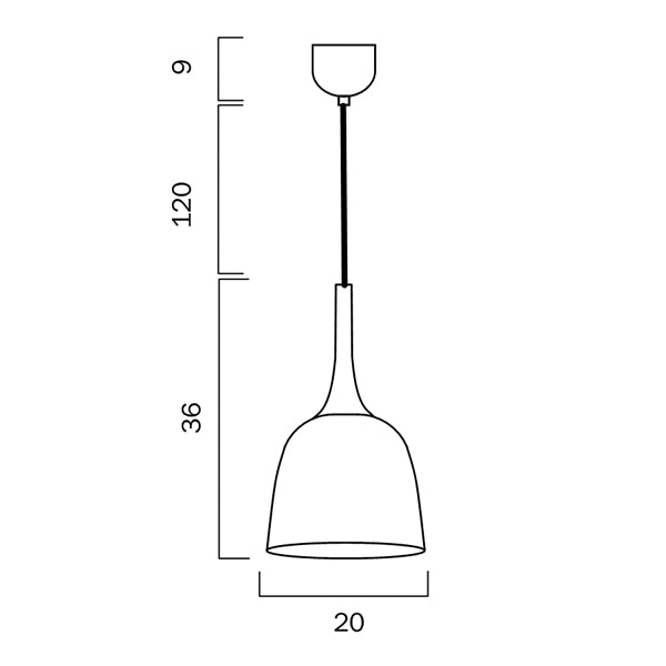 Technical Drawing - Telbix Polk ES 20cm Pendant Oak & Black