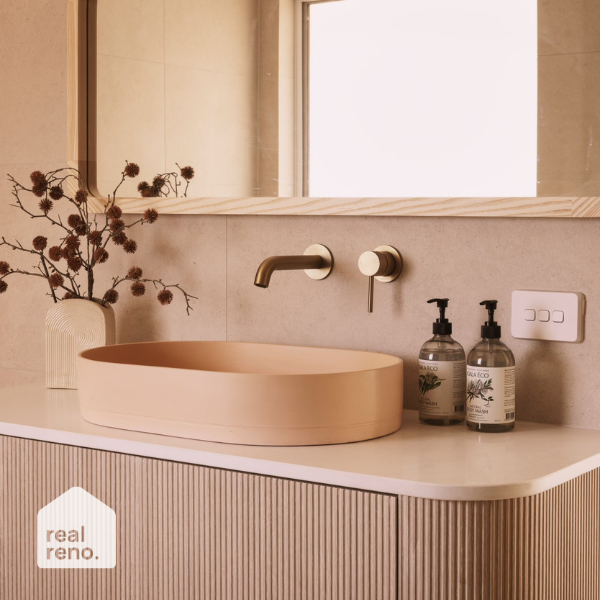 Caroma Liano II 175mm Wall Basin/Bath Mixer Set Brushed Brass - The Blue Space Real Reno