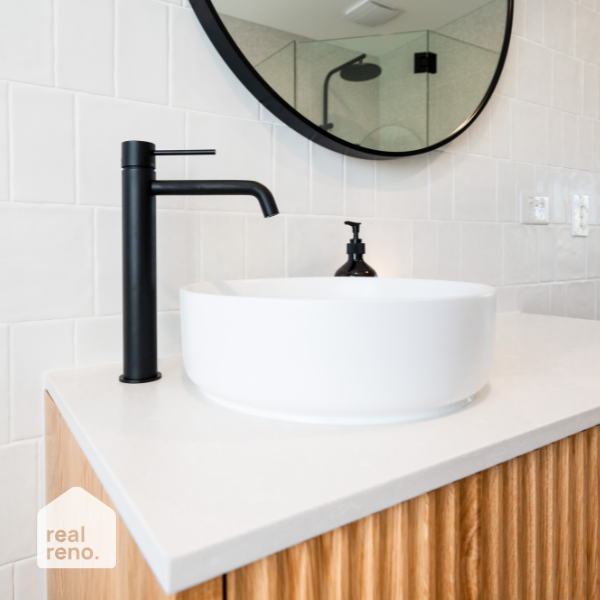 Phoenix Vivid Slimline Vessel Mixer Curved Outlet - Matte Black Online at The Blue Space Real Reno