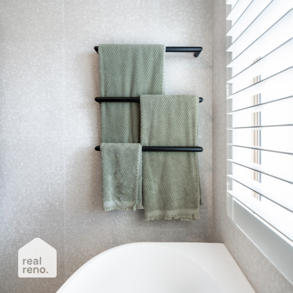 Thermogroup 12V Single Heated Towel Rail 632mm - Matte Black - The Blue Space Real Reno