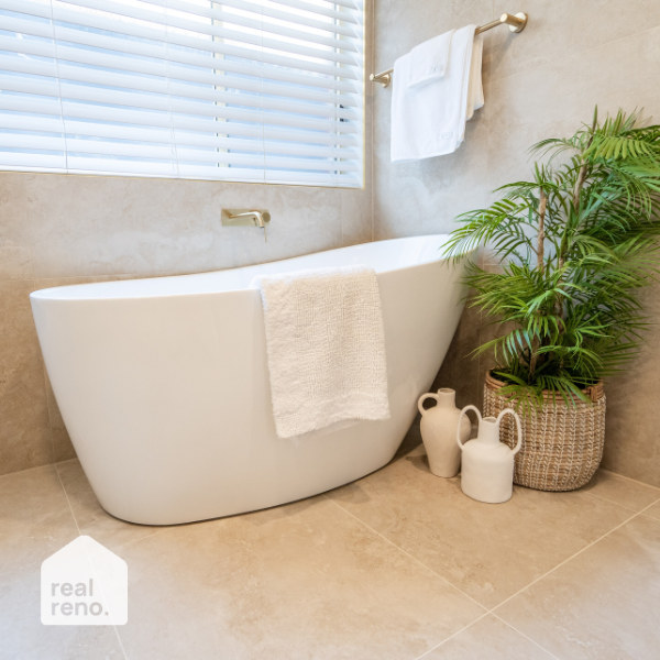 Phoenix Radii Single Towel Rail Round Plate 600mm - Brushed Gold at The Blue Space Real Reno