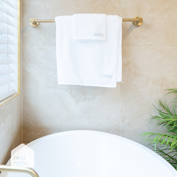 Phoenix Radii Single Towel Rail Round Plate 600mm - Brushed Gold at The Blue Space Real Reno