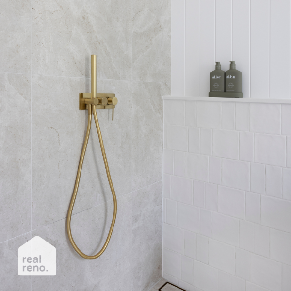 Phoenix Vivid Slimline Wall Shower System - Brushed Gold | Real Reno