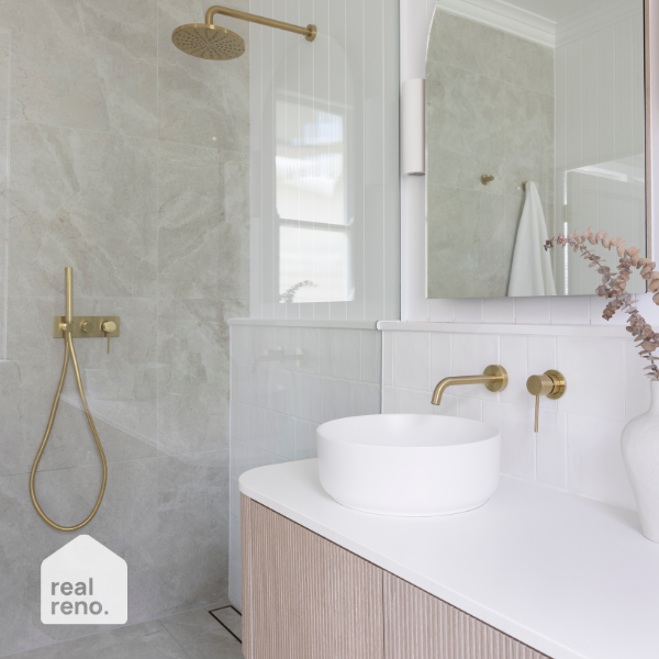 Phoenix Vivid Slimline Wall Shower System - Brushed Gold | Real Reno