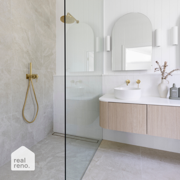 Phoenix Vivid Slimline Wall Shower System - Brushed Gold | Real Reno