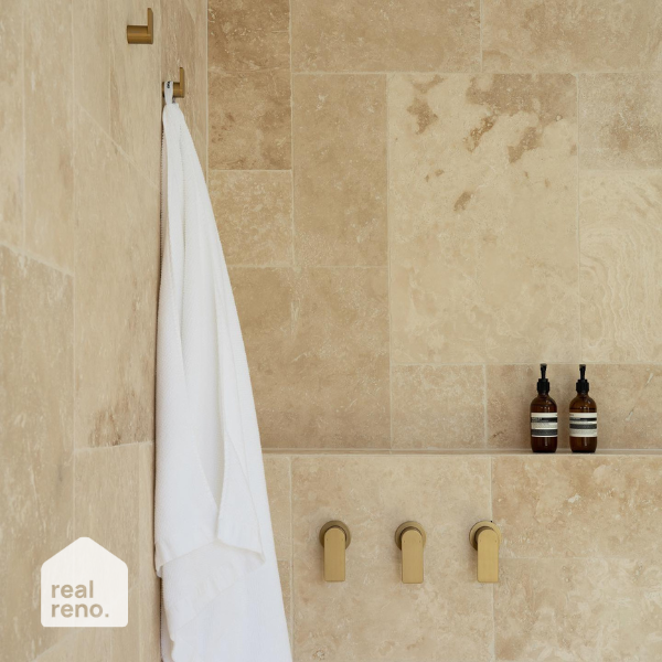 Caroma Urbane II Bath/Shower Mixer Round Plate Brushed Brass - The Blue Space Real Reno