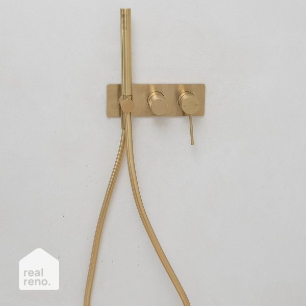 Phoenix Vivid Slimline Wall Shower System - Brushed Gold | Real Reno