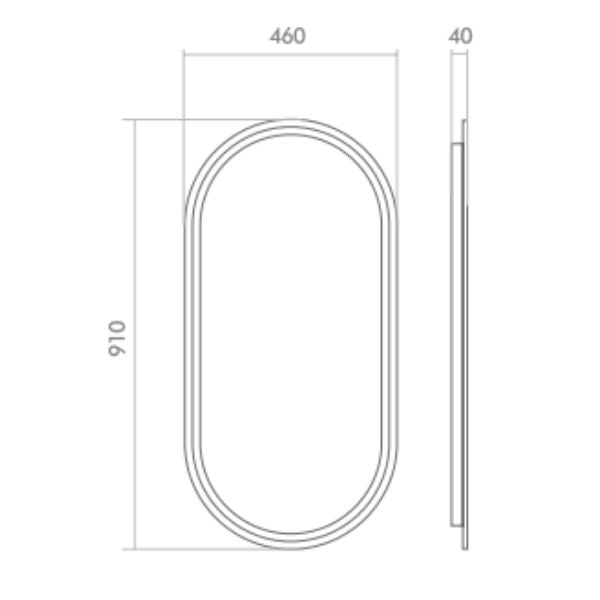 Remer Modern Oblong 910mm aluminium framed mirror technical drawing - The Blue Space