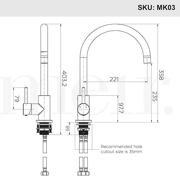 Meir Round Kitchen Mixer - Chrome Dimensions - The Blue Space