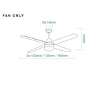 Technical Drawing - Martec Precision 56" 142cm Ceiling Fan Brushed Nickel with 304 Stainless Blades