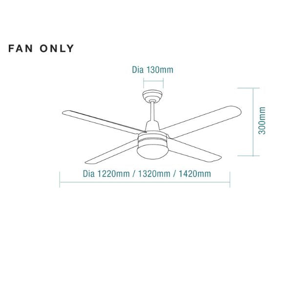 Technical Drawing - Martec Precision 56" 142cm Ceiling Fan Brushed Nickel with 304 Stainless Blades