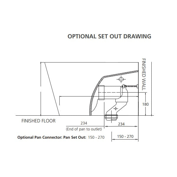 Oliveri Optional S-trap set out 150mm - 270mm Drawing - The Blue Space