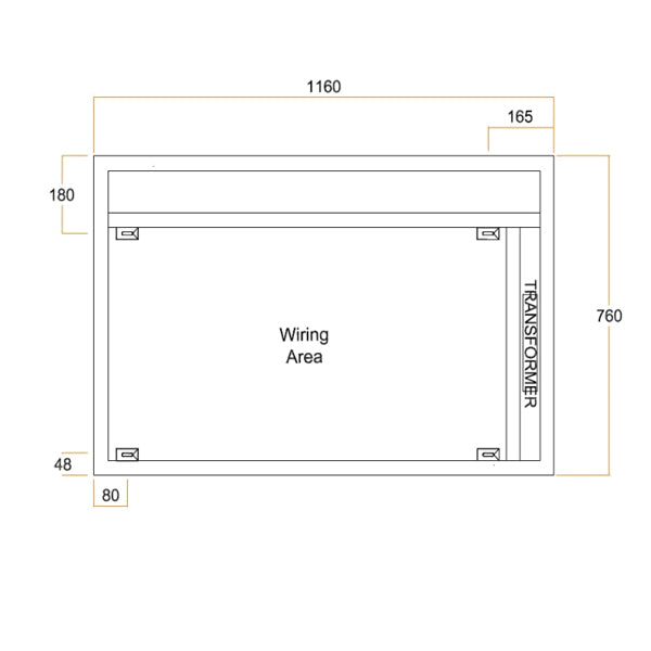 Technical Drawing - Thermogroup Ablaze Premium SS Range Back-Lit Mirror 1200mm