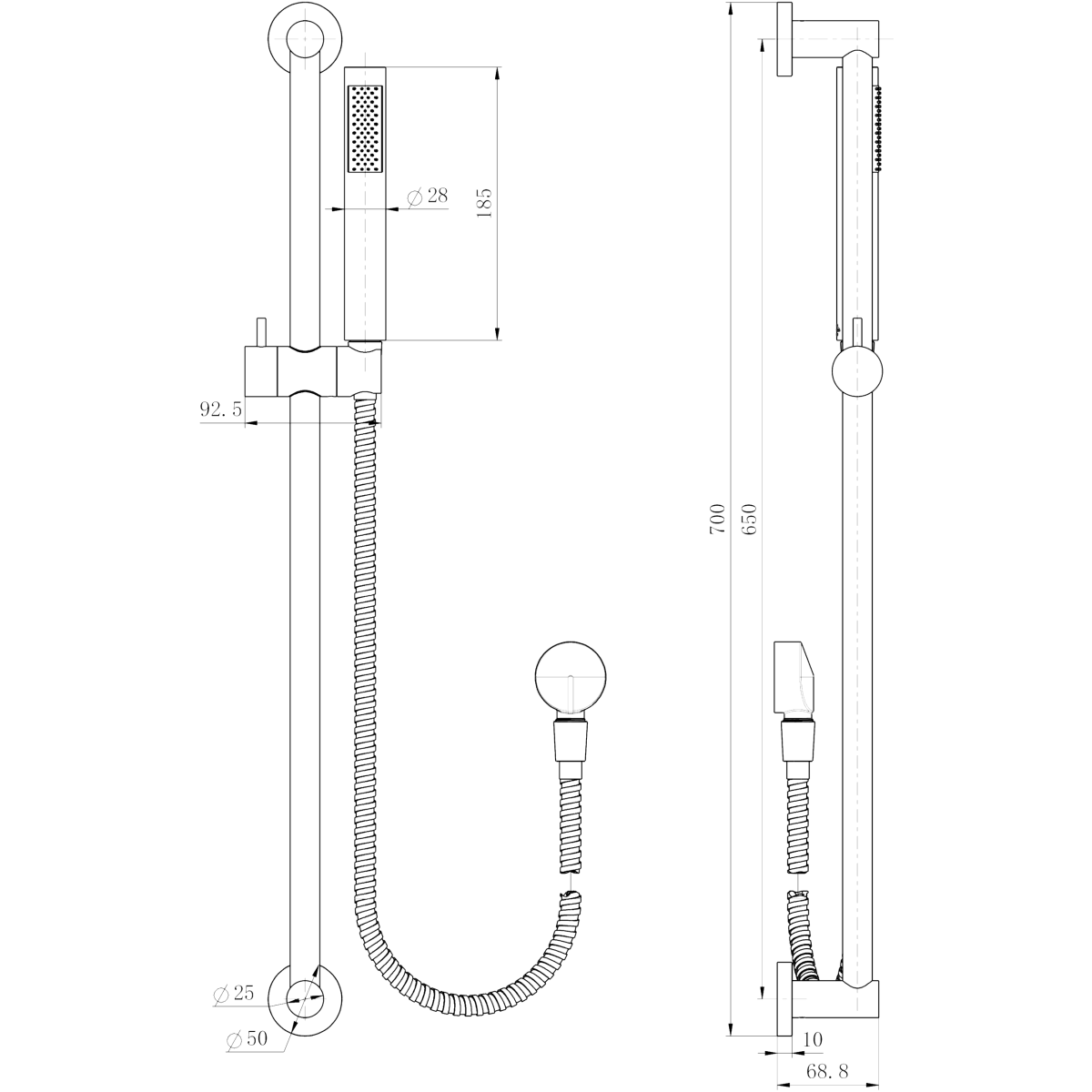Technical Drawing: Star Hand Shower On Rail Gunmetal