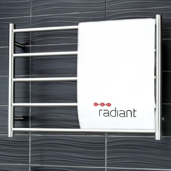 Radiant Round 5 Bar Heated Rail 750mmx550mm Brushed Stainless Steel - The Blue Space