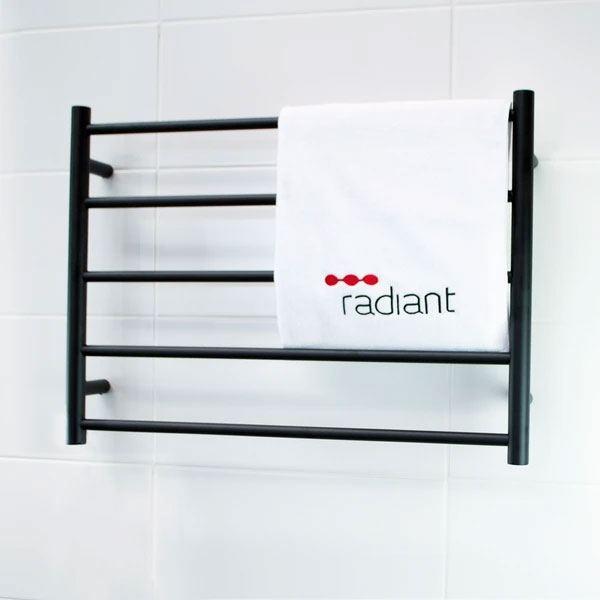 Radiant Round 5 Bar Heated Rail 750mmx550mm Matte Black - The Blue Space