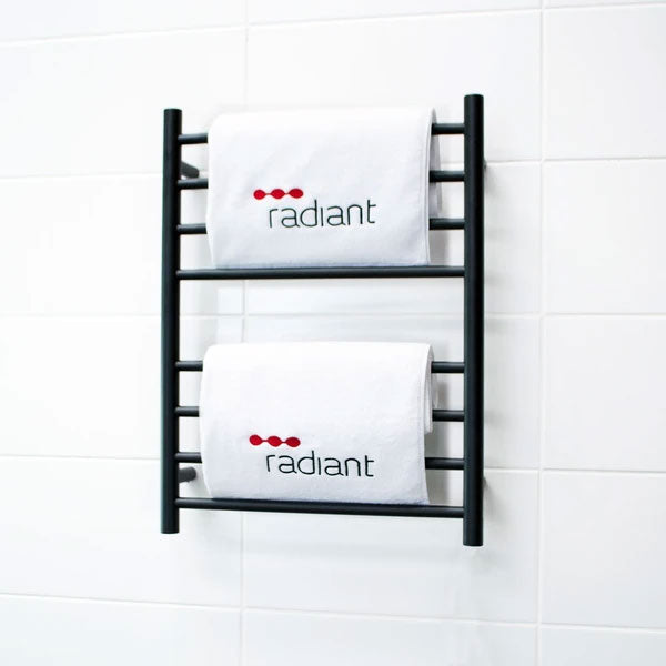 Radiant Round 8 Bar Heated Rail 530mmx700mm Matte Black - The Blue Space