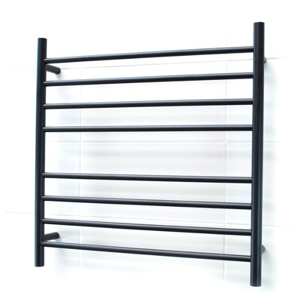Radiant Round 8 Bar Heated Rail 750mmx750mm Matte Black - The Blue Space