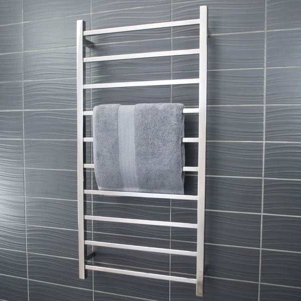 Radiant Square 10 Bar Heated Rail 600mmx1200mm Polished Stainless Steel - The Blue Space