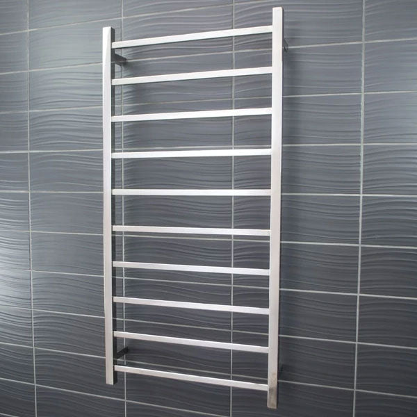Radiant Square 10 Bar Heated Rail 600mmx1200mm Polished Stainless Steel - The Blue Space