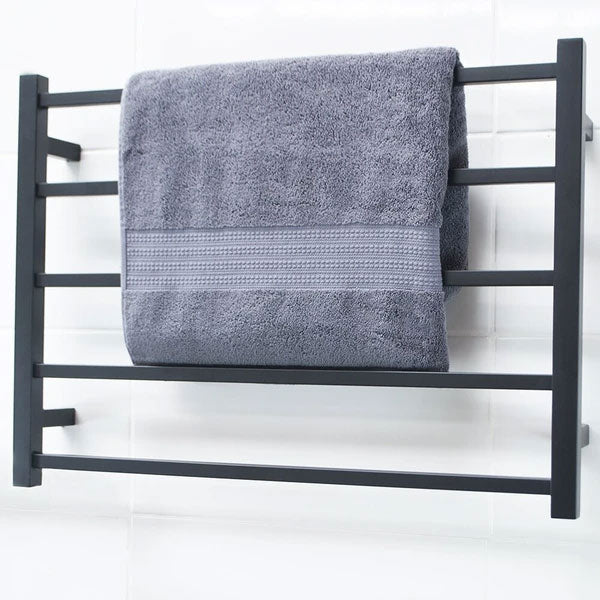 Radiant Square 5 Bar Heated Rail 750mmx550mm Matte Black - The Blue Space