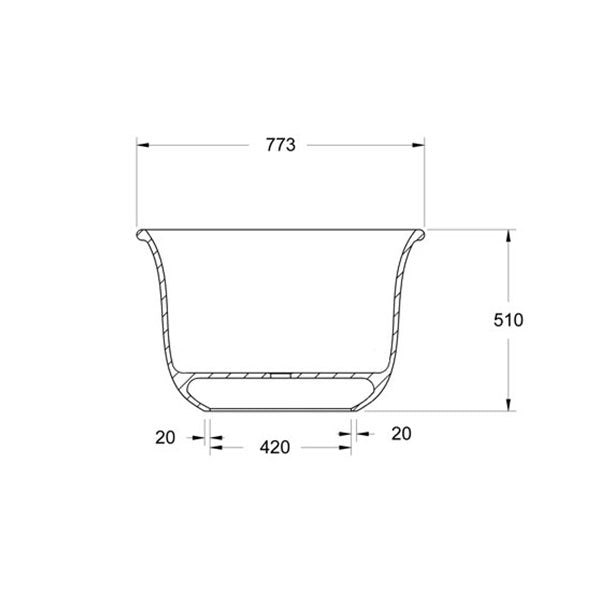 Turner Hastings Blanche 162 TitanCast Freestanding Bath Technical Drawing - The Blue Space