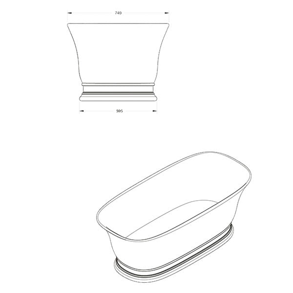 Turner Hastings Cambridge 156 TitanCast Freestanding Bath Technical Drawing - The Blue Space