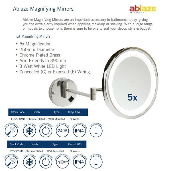 Thermogroup Ablaze Lit Magnifying Mirror 5x Mag - Chrome