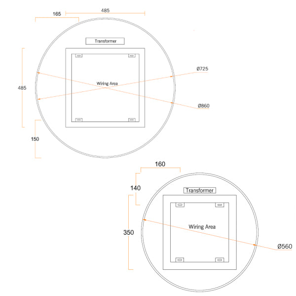 Technical Drawing - Thermogroup Ablaze Premium RS Range Back-Lit Mirror