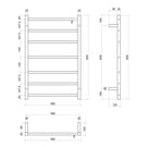 Thermogroup Thermorail Straight Round Heated Towel Ladder 7 Bars Technical Drawing - The Blue Space