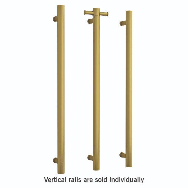 Thermogroup 12V Round Vertical Single Bar Heated Towel Rail Brushed Gold