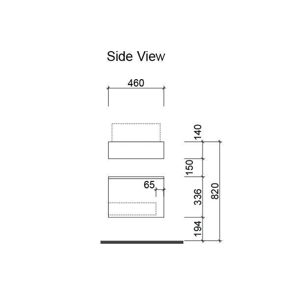 Technical Drawing - Timberline Milan Wall Hung Vanity with Basin 600mm-1800mm - The Blue Space