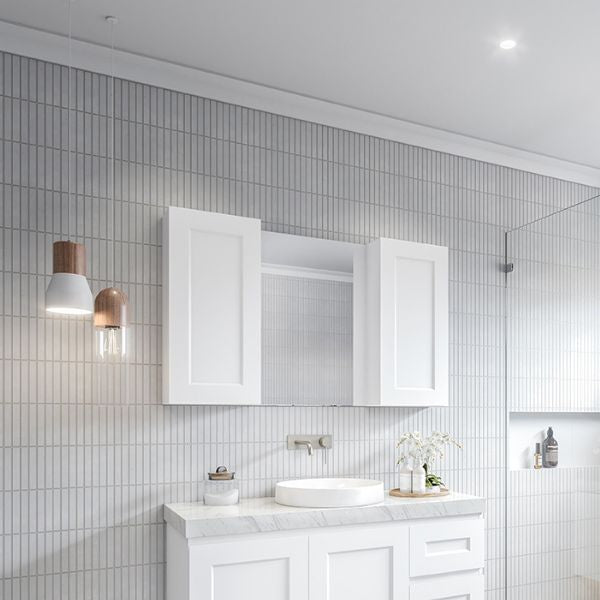 Timberline Victoria Shaving Cabinet 1200mm with Victoria vanity and inset basin in white at The Blue Space
