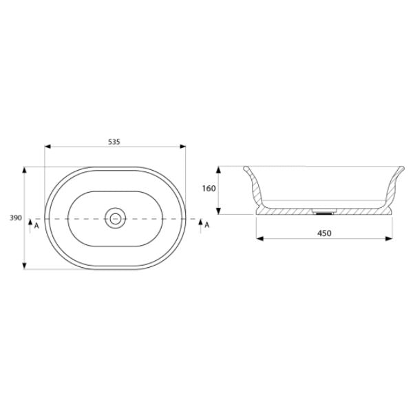 Turner Hastings TitanCast Cambridge Above Counter Basin CA540BA Dimensions - The Blue Space