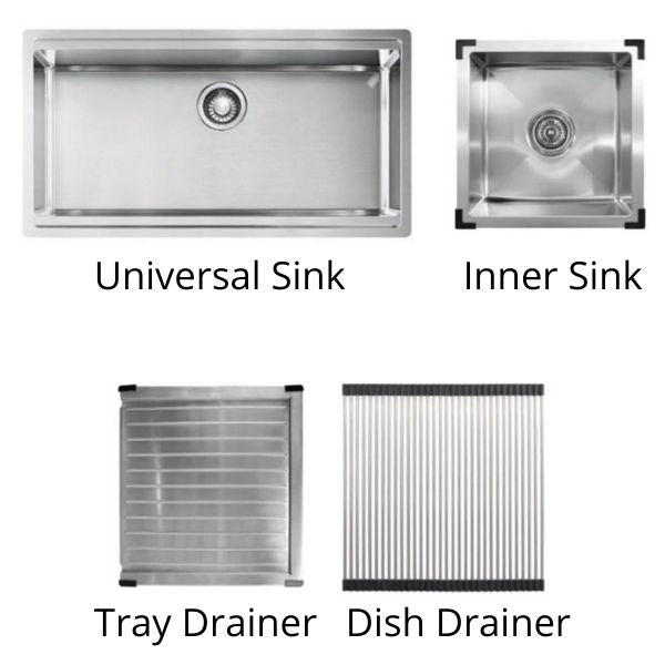 ADP Clovelly Universal 4 Piece Kitchen Sink Set Inclusions - The Blue Space
